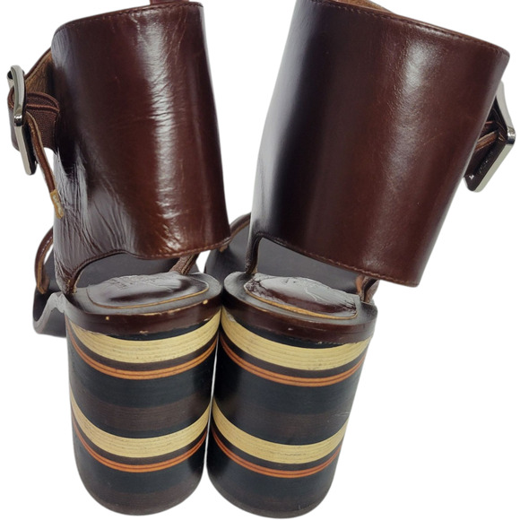 Free People Cabana Heels Brown Jeffrey Campbell Leather Sandals Wooden Block 7 - Picture 12 of 14